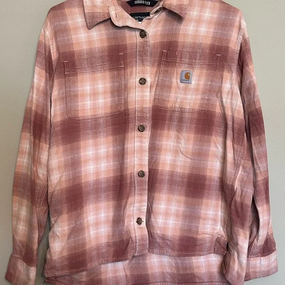 Carhartt Rugged Flex Plaid Button-Up Shirt in Rust/Pink size M - Picture 1 of 4